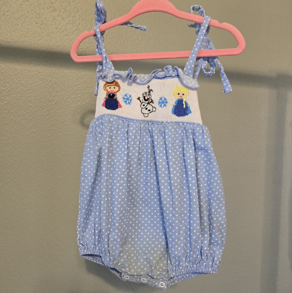 Baby Girl Smocked Princess Elsa Anna Olaf bubble onesie